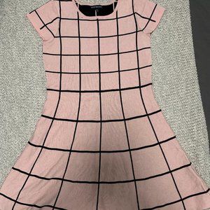 MyMichele Girl Pink/Black Windowpane skater dress